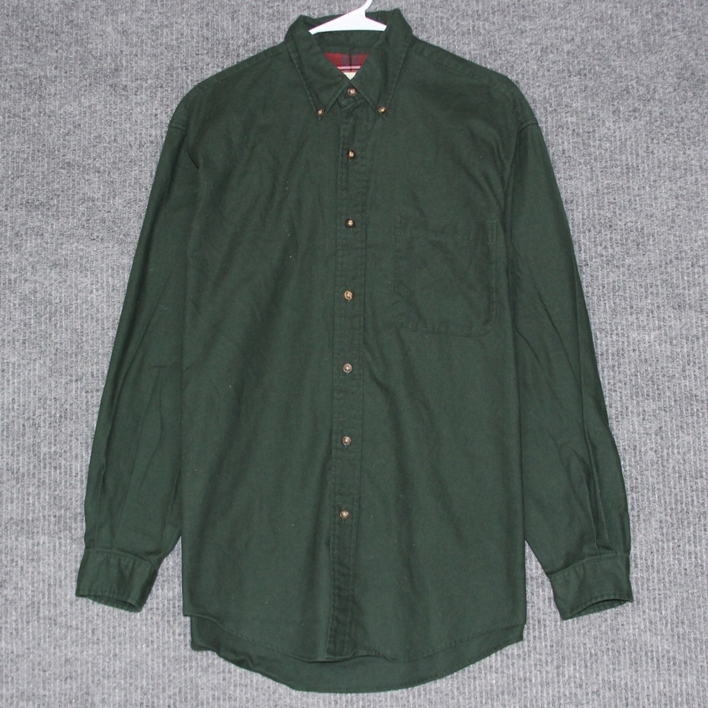 Eddie Bauer Mens M‎ Flannel Button Down Shirt Long Sleeve Green Plaid Retro